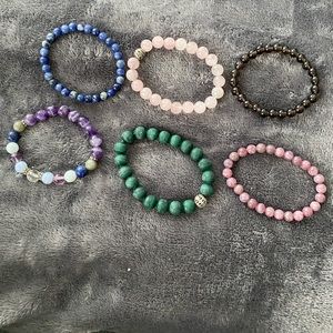 Six handmade crystal bracelets